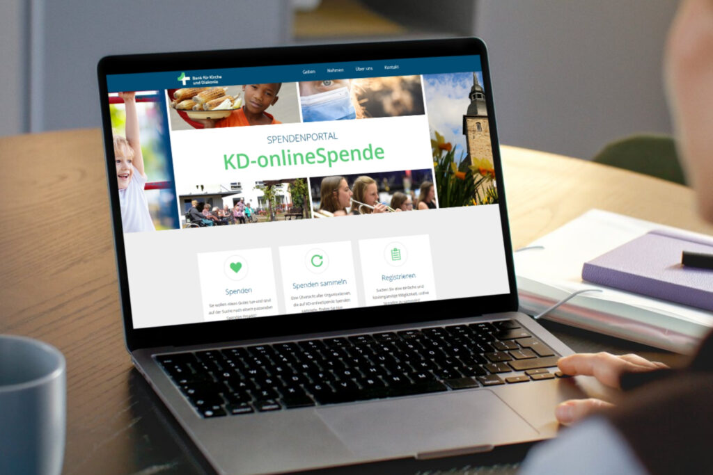 Spendenportal auf Laptopbildschirm.