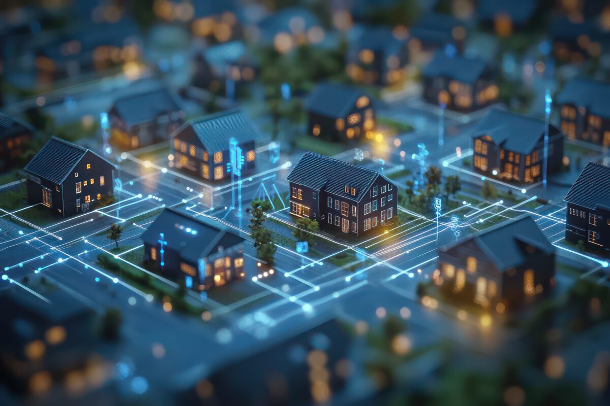 Digitale Smart-Grid-Infrastruktur in einer futuristischen städtischen Umgebung.