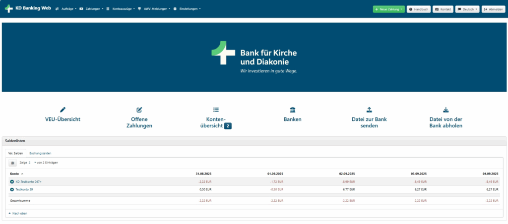 Screenshot der KD-Bank Banking Web Oberfläche